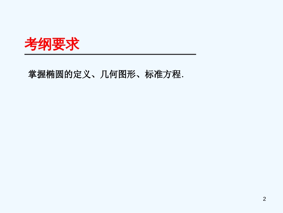 （广东专用）高考数学第一轮复习用书 备考学案 第63课 椭圆及其标准方程课件 文_第2页