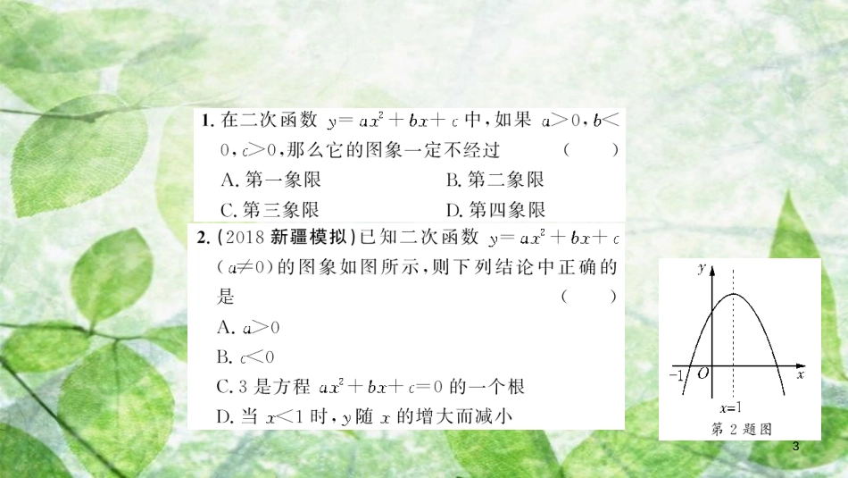 九年级数学上册 第二十二章 二次函数 专题强化（三）二次函数的图象与字母系数之间的关系习题优质课件 （新版）新人教版_第3页