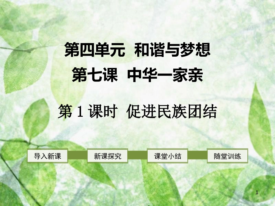 九年级道德与法治上册 第四单元 和谐与梦想 第七课 中华一家亲 第1框 促进民族团结优质课件 新人教版_第1页