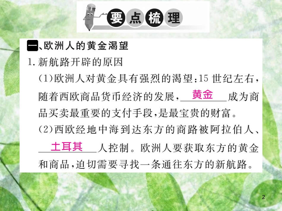 九年级历史上册 第五单元 资本主义的兴起 第14课 新航路的开辟和早期殖民掠夺习题优质课件 川教版_第2页