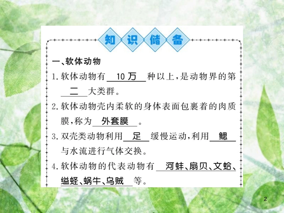 八年级生物上册 第五单元 第1章 第3节 软体动物和节肢动物习题优质课件 （新版）新人教版_第2页