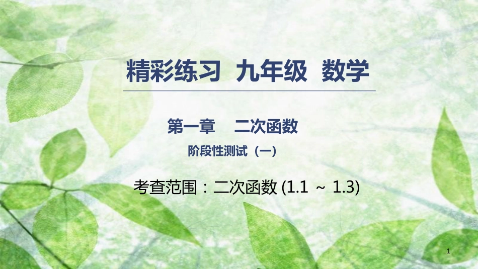 九年级数学上册 第一章 二次函数阶段性测试（一）优质课件 （新版）浙教版_第1页