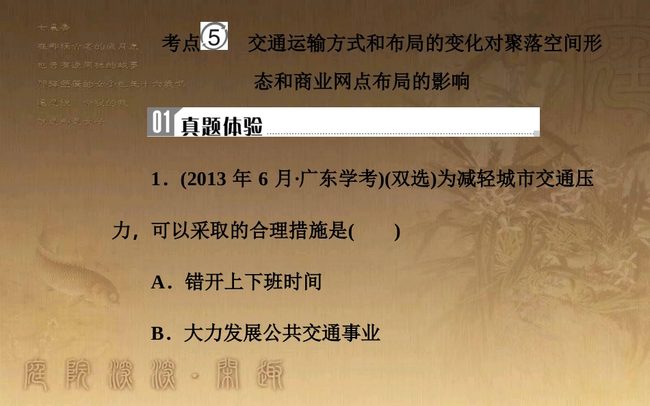 高中地理学业水平测试复习 专题六 区域可持续发展 考点5 交通运输方式和布局的变化对聚落空间形态和商业网点布局的影响优质课件_第2页