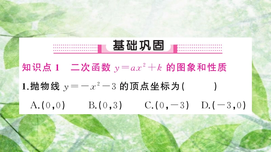 九年级数学上册 第二十二章 二次函数 22.1 二次函数的图象和性质 22.1.3 二次函数y＝a(x-h)2＋k的图象和性质 第1课时 二次函数y＝ax2＋k的图象和性质习题优质课件 （新版）新人教版_第2页