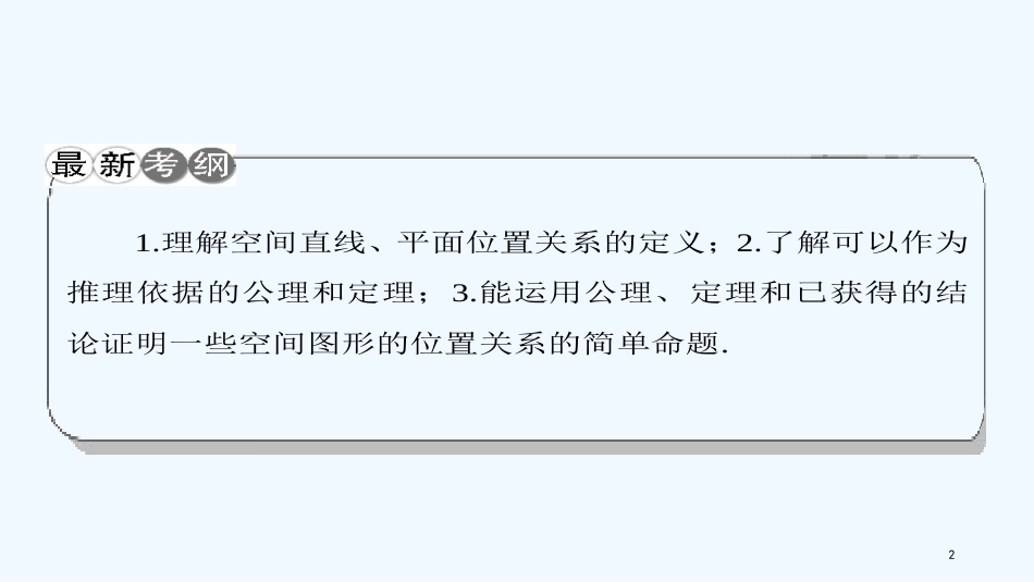 （课标通用）高考数学一轮复习 第八章 立体几何 第3节 空间点直线平面之间的位置关系优质课件 理_第2页