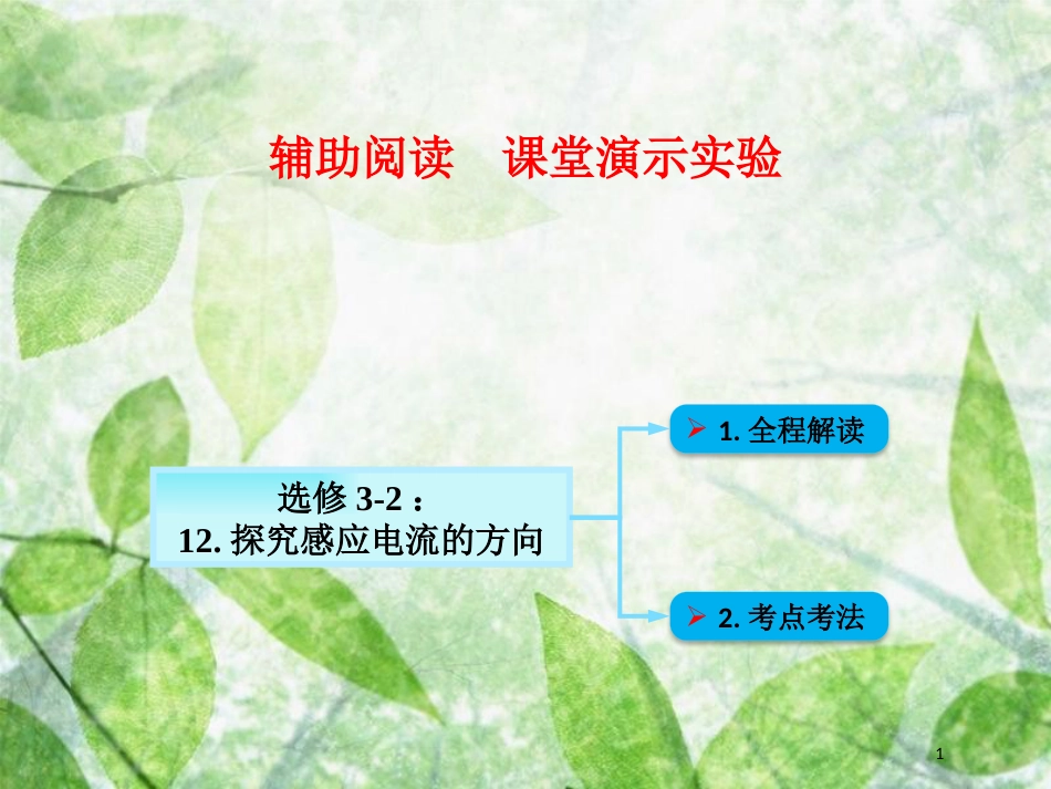 高考物理一轮总复习 实验专题 实验十二 探究感应电流的方向优质课件 鲁科版选修3-2_第1页