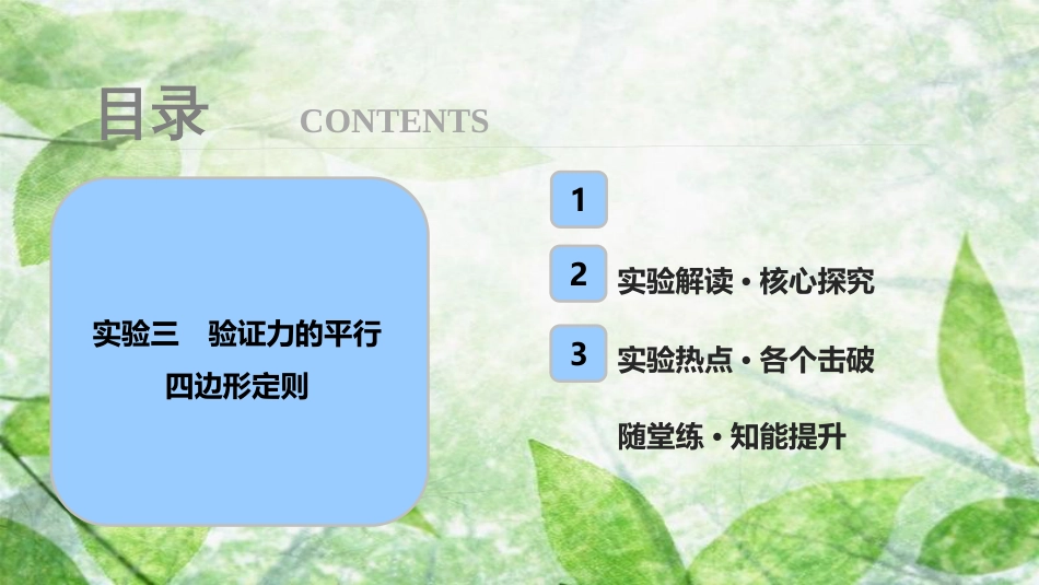 高考物理一轮复习 第二章 相互作用 实验三 验证力的平行四边形定则优质课件_第1页