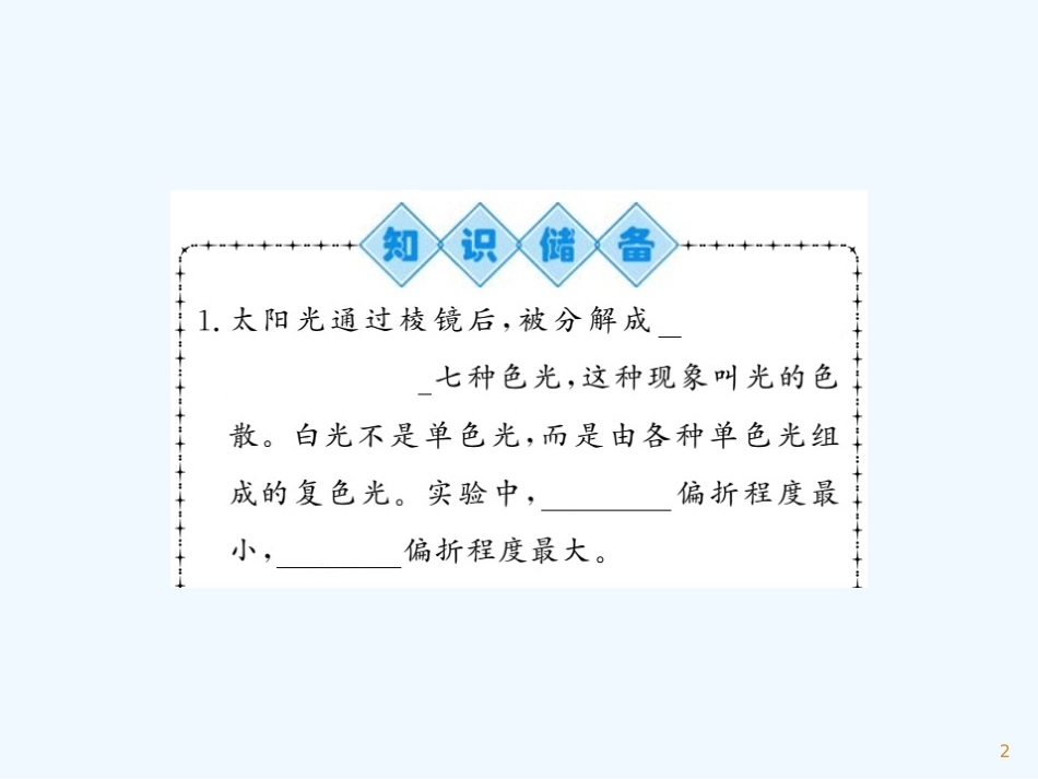 （湖北专用）八年级物理上册 第四章 第5节 光的色散习题优质课件 （新版）新人教版_第2页