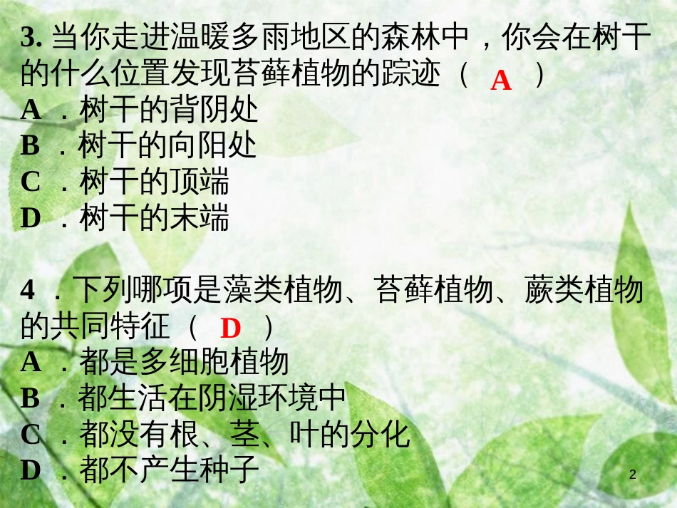 七年级生物上册 第三单元 生物圈中的绿色植物综合检测优质课件 （新版）新人教版_第2页