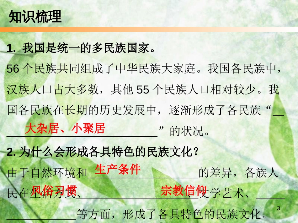 九年级道德与法治上册 第4单元 熔铸民族魂魄 第7课 共建民族家园 第1站多民族大家庭优质课件 北师大版_第3页