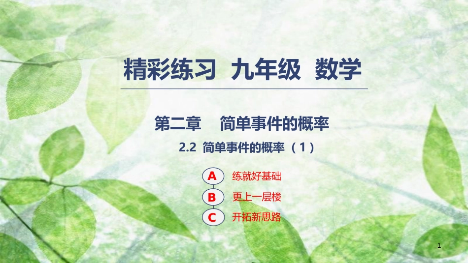 九年级数学上册 第二章 简单事件的概率 2.2 简单事件的概率（1）优质课件 （新版）浙教版_第1页