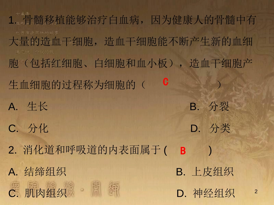 七年级生物上册 第二单元 第二章 第二节 动物体的结构层次课堂十分钟优质课件 （新版）新人教版_第2页