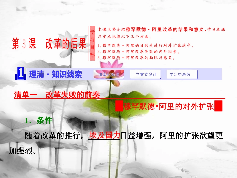 高中历史 第6单元 穆罕默德&#8226;阿里改革 第3课 改革的后果课件 新人教版选修1[共19页]_第1页