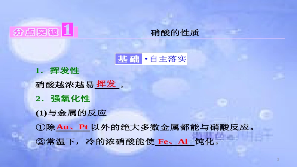 高中化学 第四章 非金属及其化合物 4.4 氨硫酸硝酸3（第3课时）硝酸酸课件 新人教版必修1_第3页
