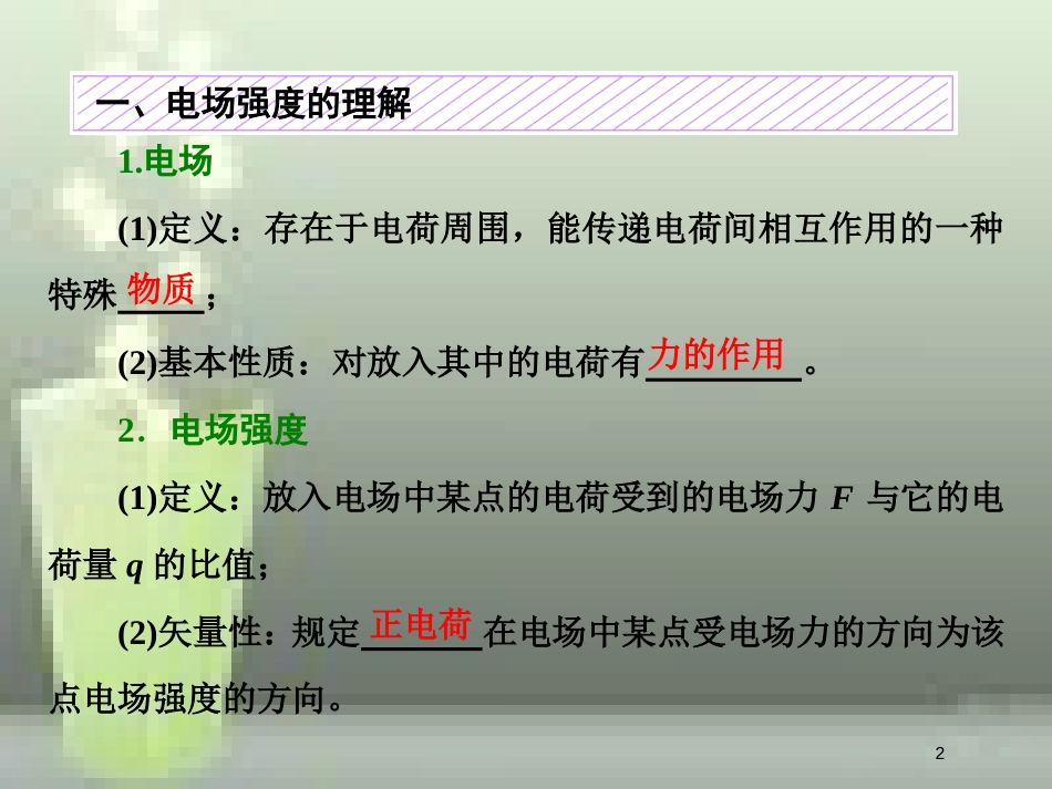 （新课标）高考物理总复习 第七章 静电场 第36课时 电场强度、电场线（双基落实课）优质课件_第2页