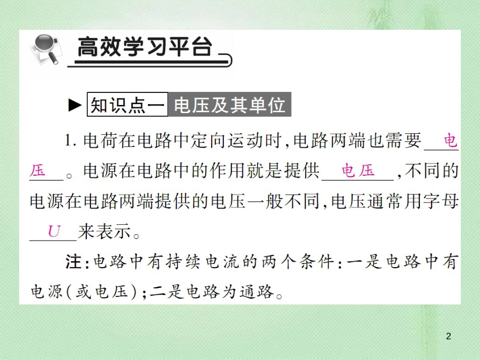 九年级物理全册 第十四章 第五节 测量电压（第1课时 电压及电压的测量）习题优质课件 （新版）沪科版_第2页