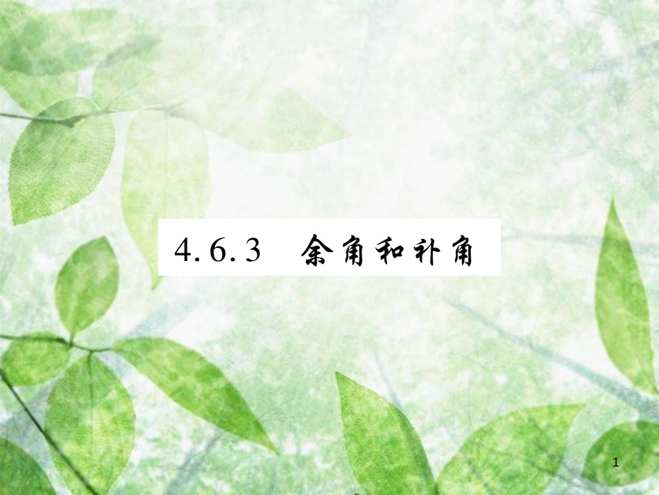 七年级数学上册 第4章 图形的初步认识 4.6 角 4.6.3 余角和补角练习优质课件 （新版）华东师大版_第1页