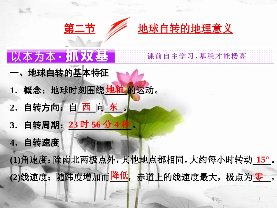 高中地理 第一单元 从宇宙看地球 第二节 地球自转的地理意义课件 鲁教版必修1[共41页]_第1页