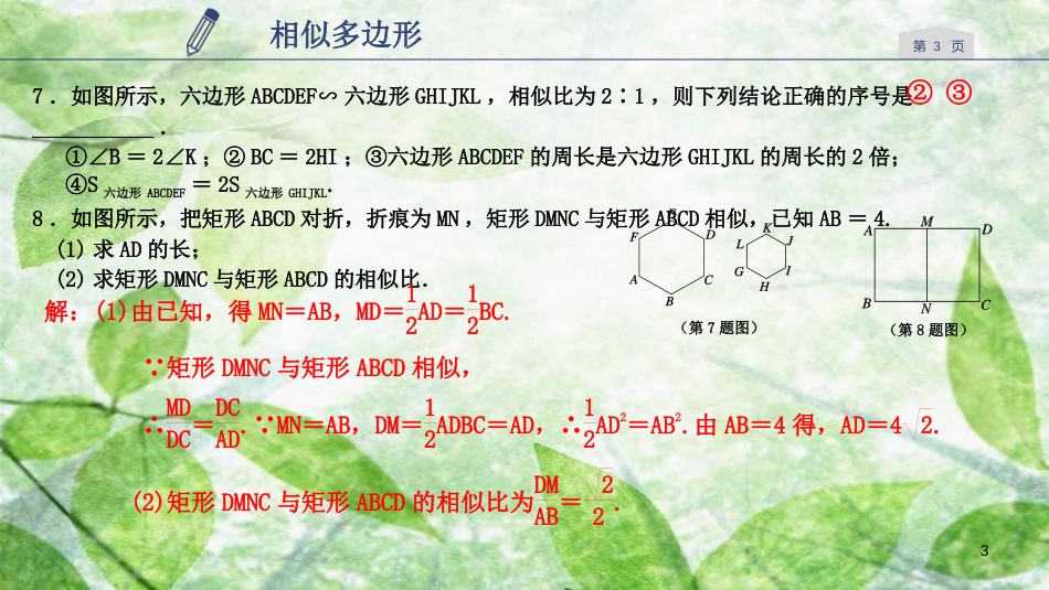 九年级数学上册 第四章 相似三角形 4.6 相似多边形优质课件 （新版）浙教版_第3页
