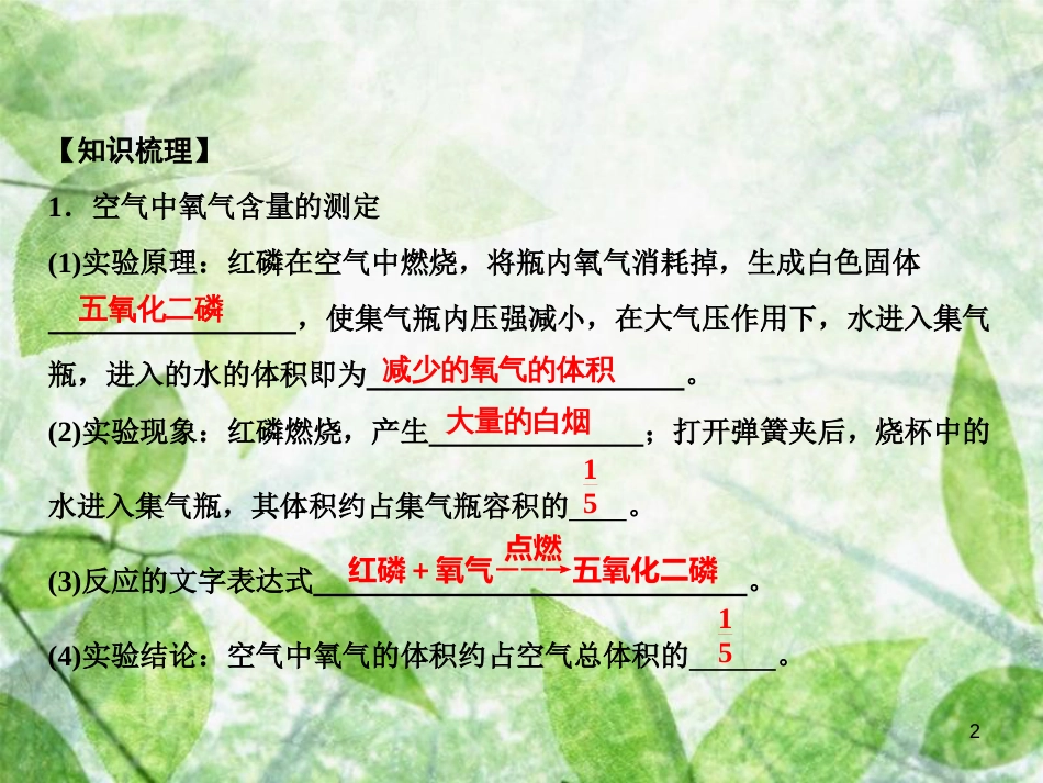 九年级化学上册 第2单元 我们周围的空气 专题突破二 关于空气成分、催化剂的实验探究作业优质课件 （新版）新人教版_第2页