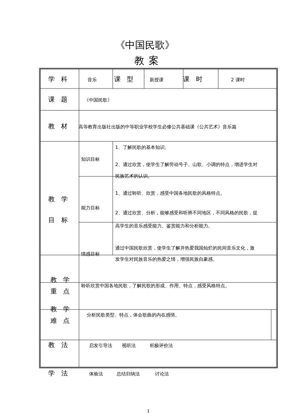 《公共艺术音乐篇》全套教案(第二单元美妙的歌声)[共32页]_第1页