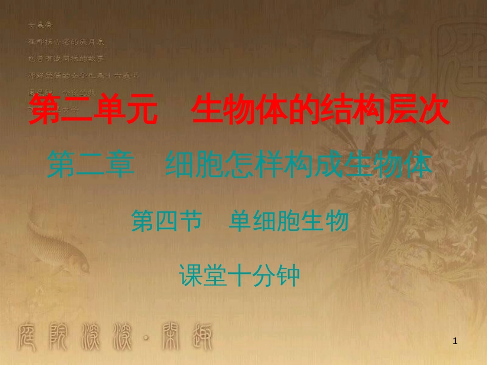 七年级生物上册 第二单元 第二章 第四节 单细胞生物课堂十分钟优质课件 （新版）新人教版_第1页