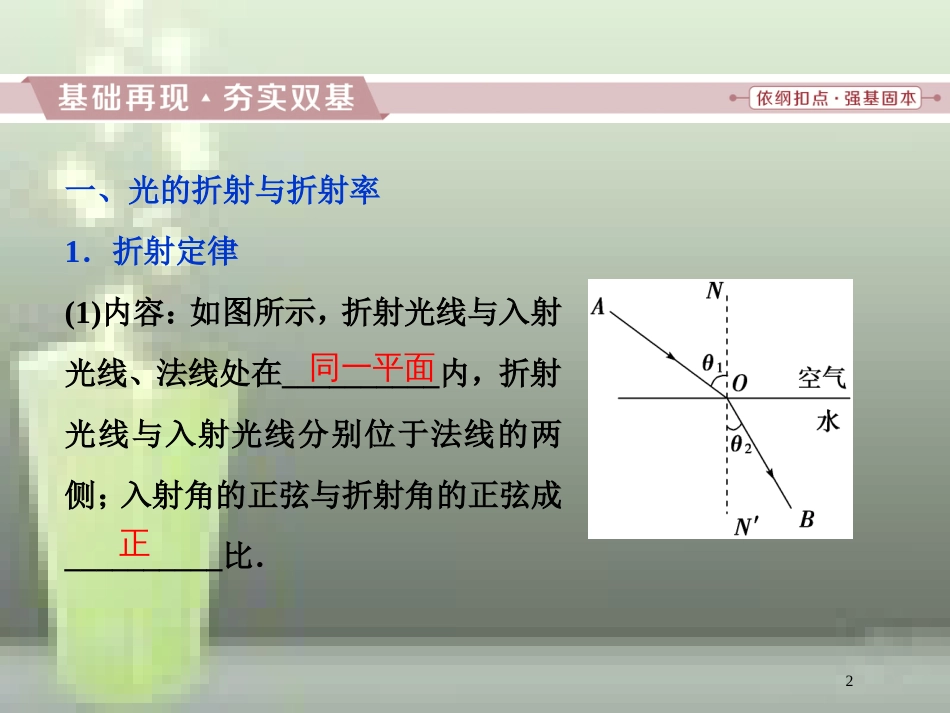 高考物理一轮复习 第十四章 机械振动与机械波光电磁波与相对论 第三节 光的折射 全反射优质课件_第2页