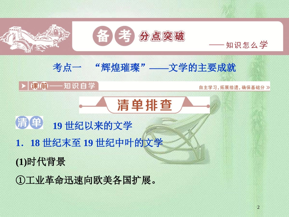 高考历史一轮复习 专题15 近现代中外科技与文化 第32讲 19世纪以来的文学艺术优质课件 人民版_第2页