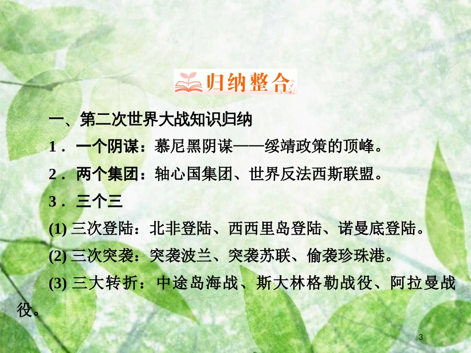 高中历史 专题3 第二次世界大战专题回顾总结优质课件 人民版选修3_第3页