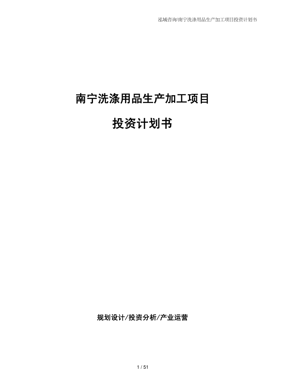 南宁洗涤用品生产加工项目投资计划书_第1页