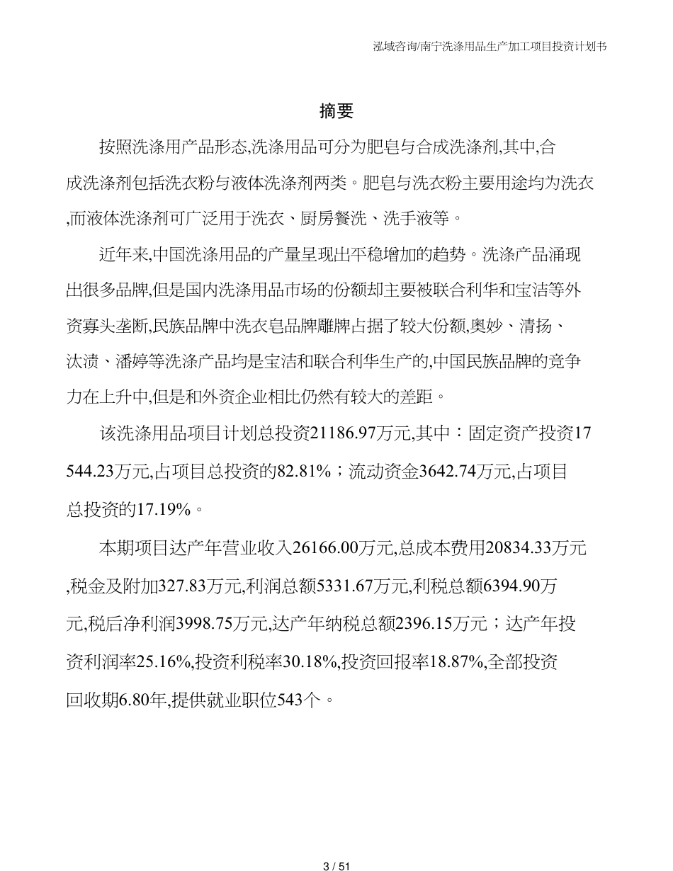 南宁洗涤用品生产加工项目投资计划书_第3页