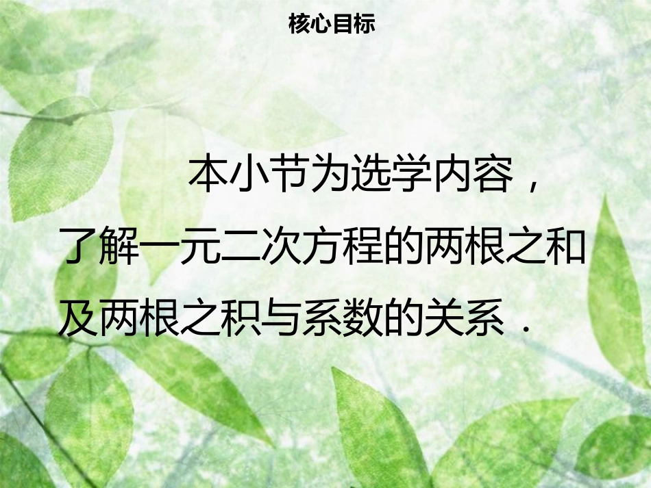 九年级数学上册 第二十一章 一元二次方程 21.2 解一元二次方程 21.2.4 一元二次方程的根与系数的关系导学优质课件 （新版）新人教版_第2页