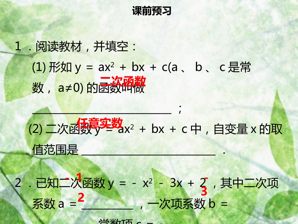 九年级数学上册 第二十二章 二次函数 22.1 二次函数的图象和性质 22.1.1 二次函数导学优质课件 （新版）新人教版_第3页