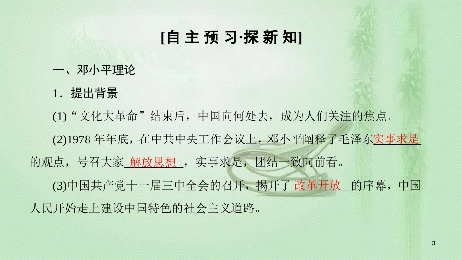 高中历史 第4单元 20世纪以来中国的重大思想 第12课 新时期的理论成果优质课件 北师大版必修3_第3页