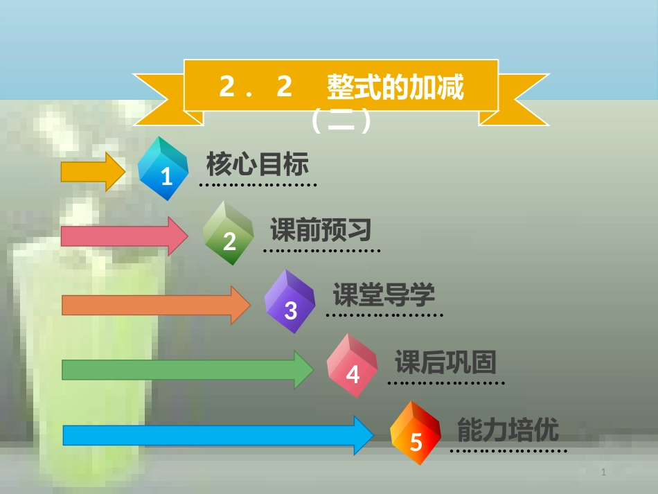 【名师导学】七年级数学上册 第二章 整式的加减 2.2 整式的加减（二）优质课件 （新版）新人教版_第1页