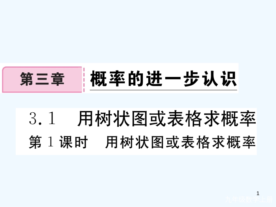 （河南专用）九年级数学上册 3.1 用树状图或表格求概率 第1课时 用树状图或表格求概率作业优质课件 （新版）北师大版_第1页