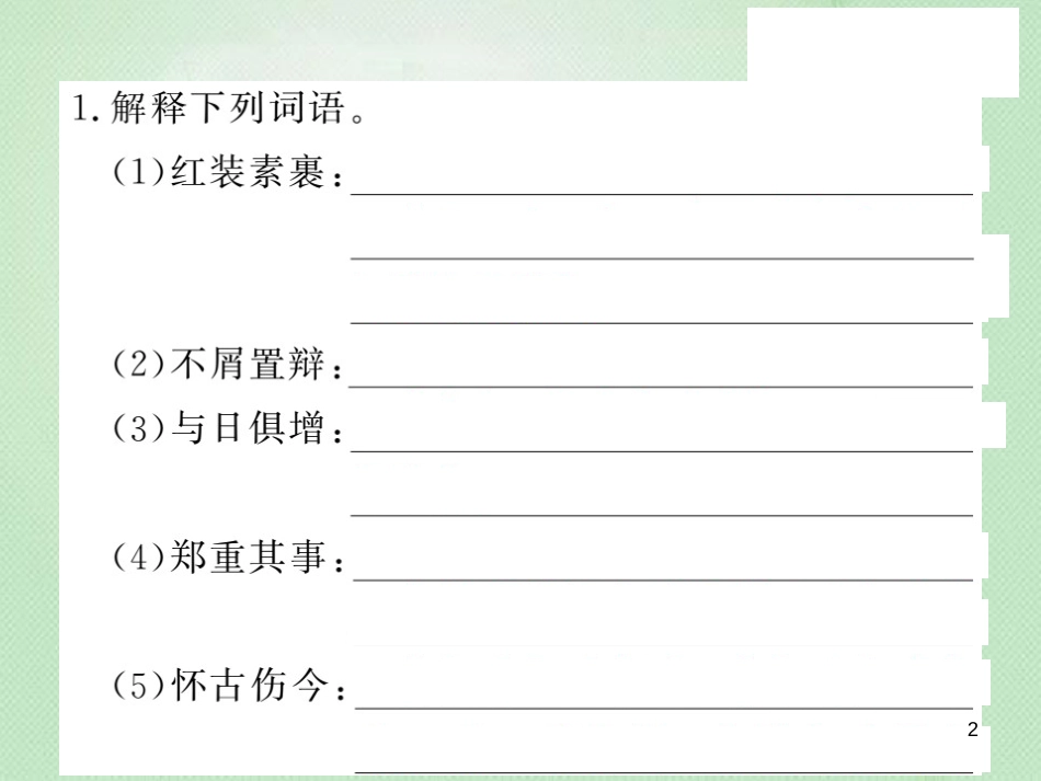 九年级语文上册 专题训练二 词语的理解与运用习题优质课件 语文版_第2页