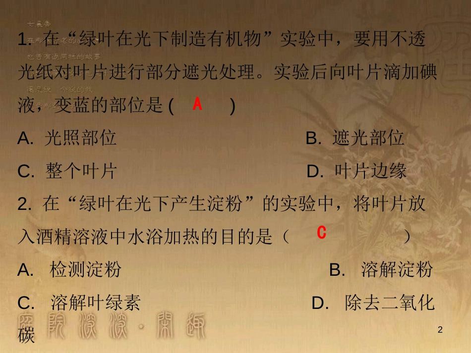 七年级生物上册 第三单元 第四章 绿色植物是生物圈中有机物的制造者课堂十分钟优质课件 （新版）新人教版_第2页