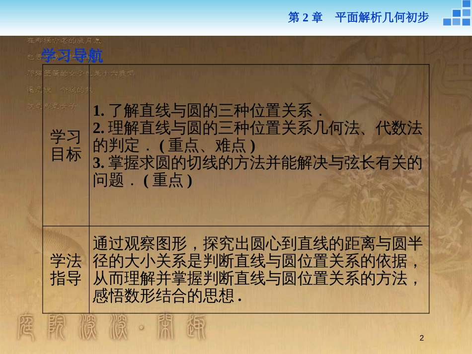 高中数学 第2章 平面解析几何初步 2.2 圆与方程 2.2.2 直线与圆的位置关系优质课件 苏教版必修2_第2页