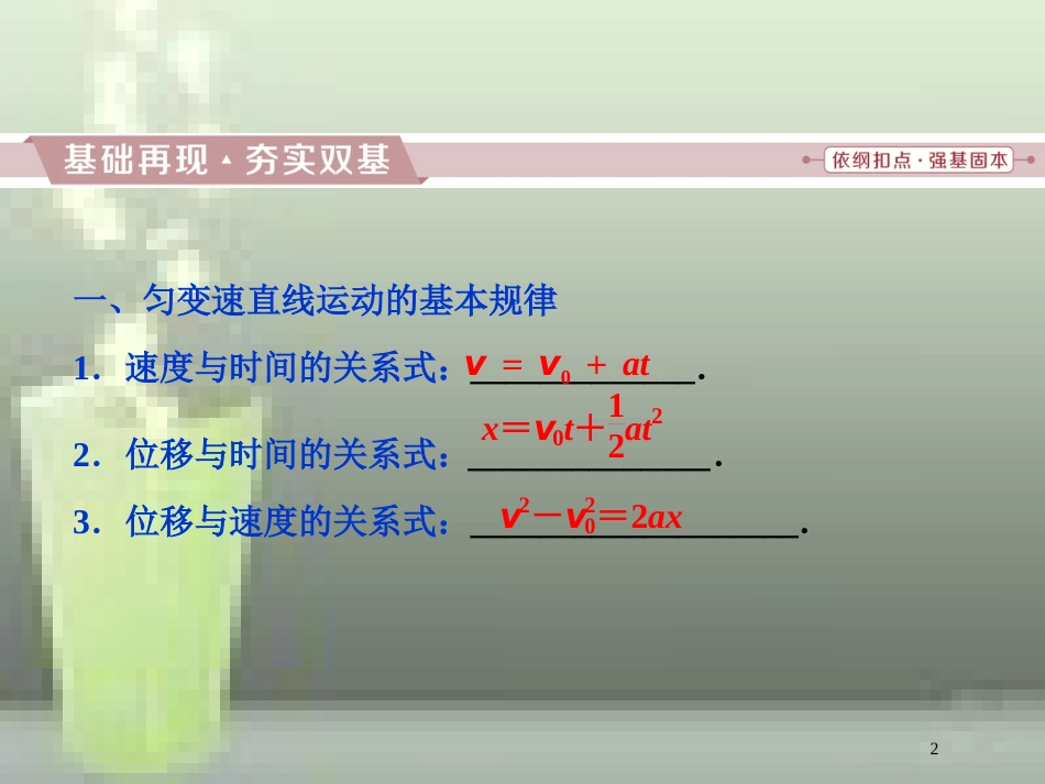 高考物理一轮复习 第一章 运动的描述匀变速直线运动的研究 第二节 匀变速直线运动的规律及应用优质课件_第2页