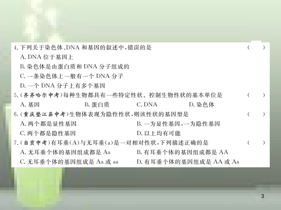 八年级生物上册 第6单元 第20章 生物的遗传和变异检测卷优质课件 （新版）北师大版_第3页