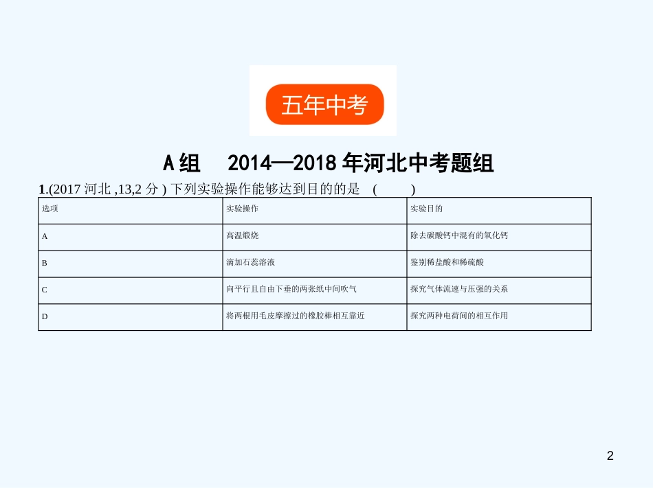 （河北专版）2019年中考化学复习 专题十五 物质的分离、提纯和检验（试卷部分）优质课件_第2页