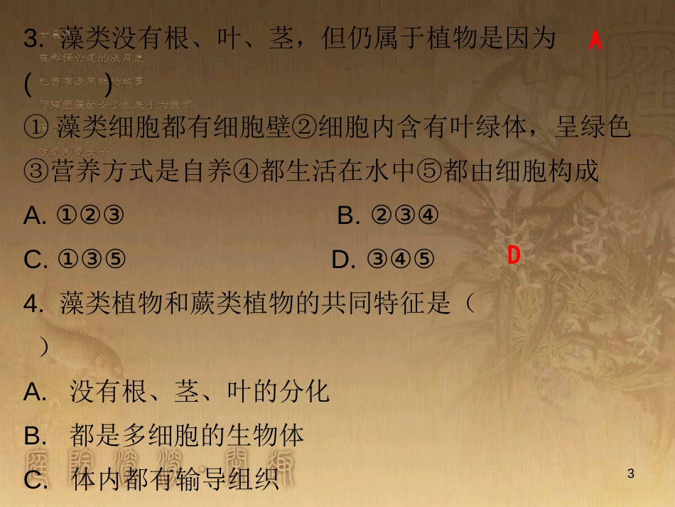 七年级生物上册 第三单元 第一章 第一节 藻类、苔藓和蕨类植物课堂十分钟优质课件 （新版）新人教版_第3页