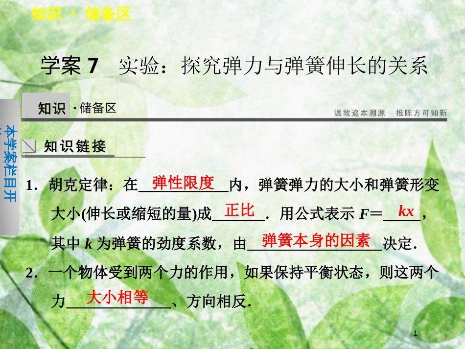 高中物理 第二章 力 第7节 实验：探究弹力与弹簧伸长的关系优质课件 教科版必修1_第1页