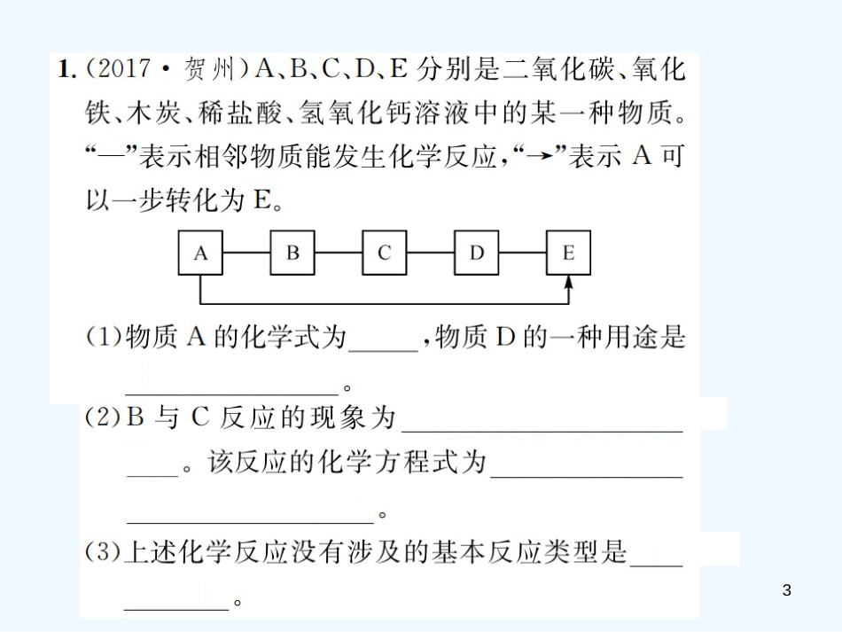 2019年中考化学总复习 中考6大题型轻松搞定 题型复习（二）推断题之一 给定物质提示物质型优质课件_第3页