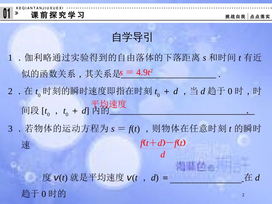 高中数学 第四章 导数及其应用 4.1 导数概念 4.1.1 问题探索—求自由落体的瞬时速度课件 湘教版选修2-2_第2页