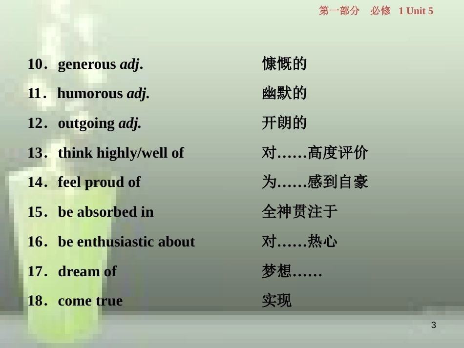 高考英语一轮复习 第一部分 基础考点聚焦 Unit 5 Nelson Mandela-a modern hero优质课件 新人教版必修1_第3页