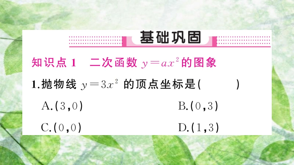 九年级数学上册 第二十二章 二次函数 22.1 二次函数的图象和性质 22.1.2 二次函数y＝ax2的图象和性质习题优质课件 （新版）新人教版_第2页