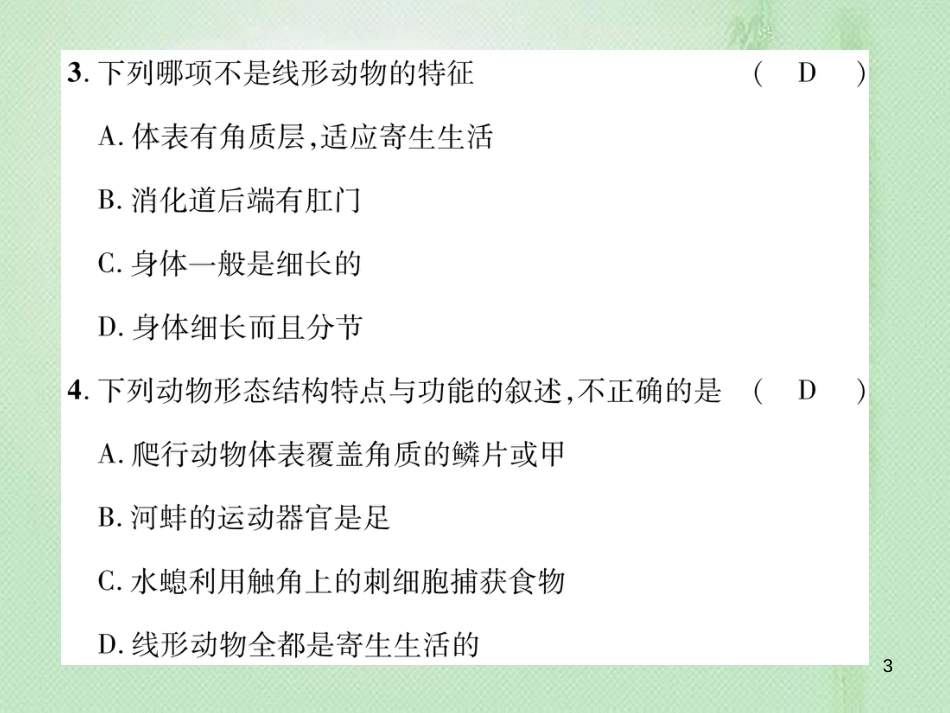八年级生物上册 第五单元 第一章 动物的主要类群达标测试优质课件 （新版）新人教版_第3页