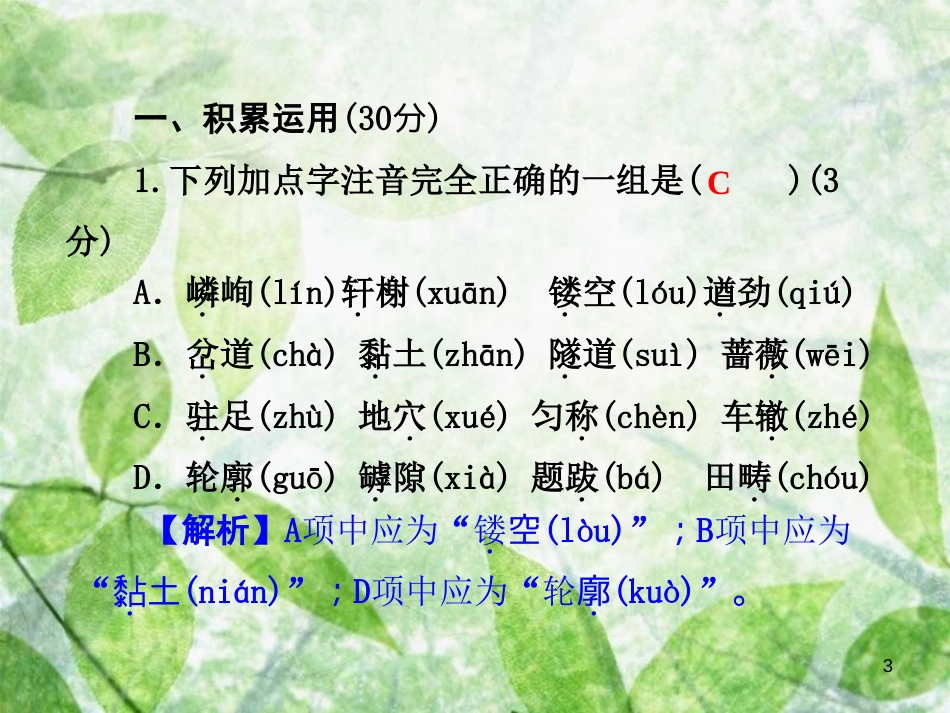 八年级语文上册 第五单元测试卷优质课件 新人教版_第3页